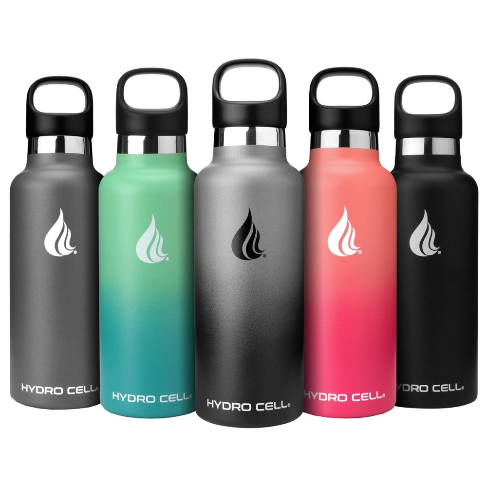 HYDRO CELL Stainless Steel Water Bottle with Straw & 2 Standard Mouth Lids (32oz 24oz 20oz 16oz) Keeps Liquids Hot or Cold w/Double Wall Vacuum Insulated Leak Proof Sport Design (Graphite/Black 20oz)