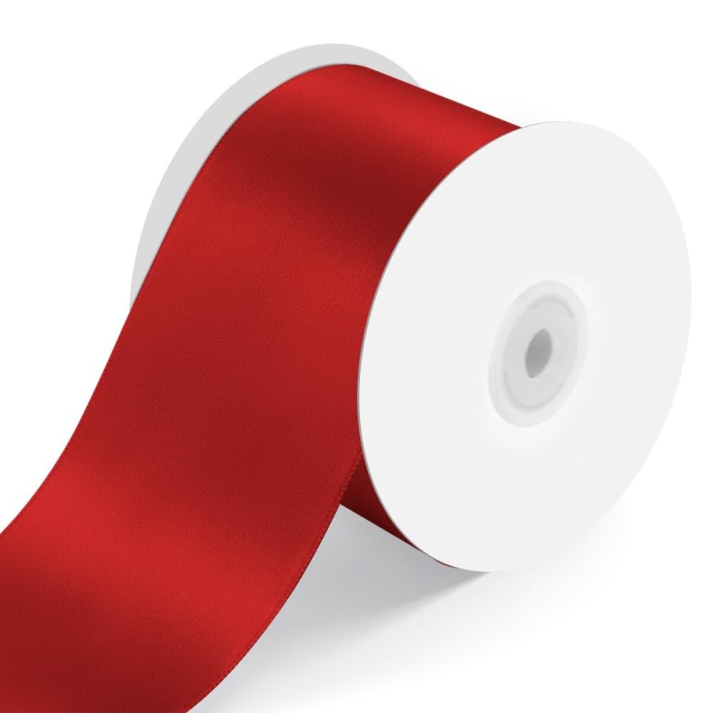 3 Wide x 25 Yards Single Face Polyester Satin Ribbon, Satin Ribbon for Crafts, Gift, Hair Bows, Wedding Party Decoration, Bow Making & Other Projects (Red)