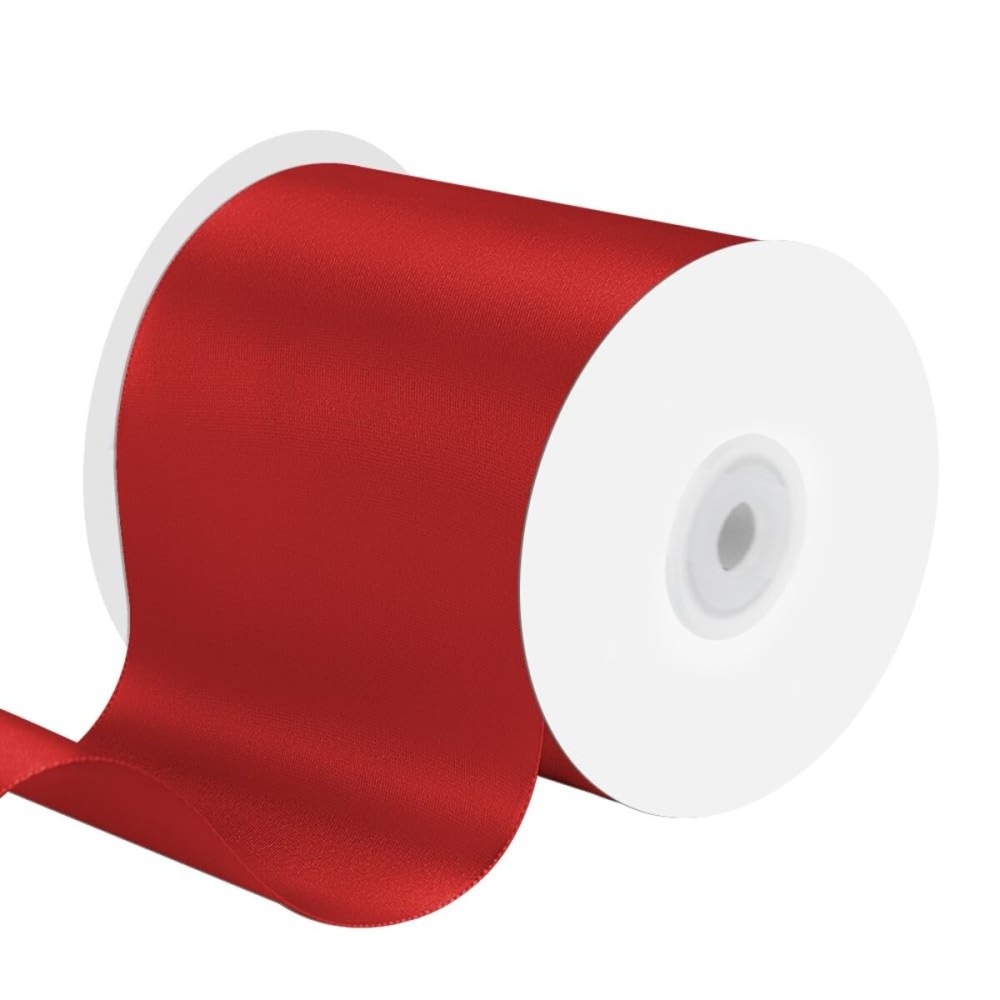 4 Inches x 25 Yards Polyester Satin Ribbon, Solid Color White Satin Ribbon for Crafts, Gift Wrapping, Hair Bows, Wedding Party Decoration, Bow Making (Red)