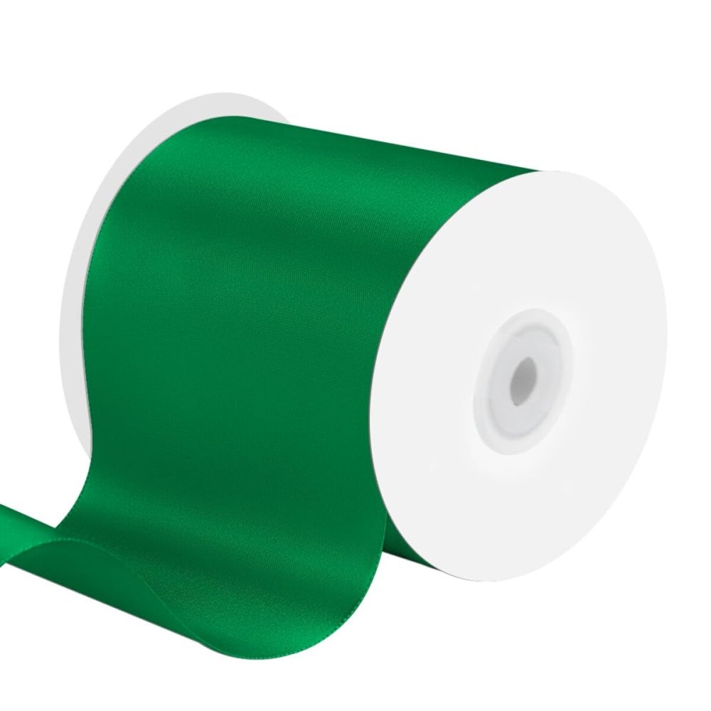 4 Inches x 25 Yards Polyester Satin Ribbon, Solid Color White Satin Ribbon for Crafts, Gift Wrapping, Hair Bows, Wedding Party Decoration, Bow Making (Green)