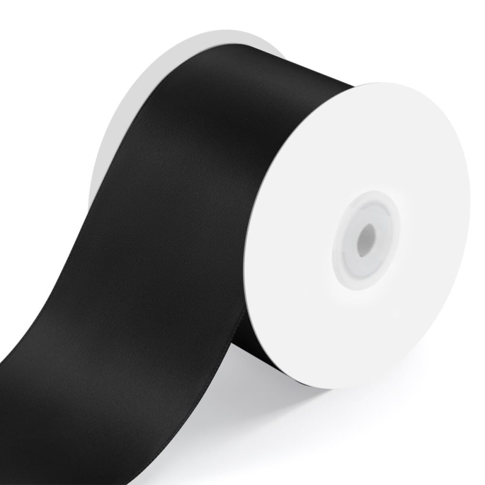 3 Wide x 25 Yards Single Face Polyester Satin Ribbon, Satin Ribbon for Crafts, Gift, Hair Bows, Wedding Party Decoration, Bow Making & Other Projects (Black)