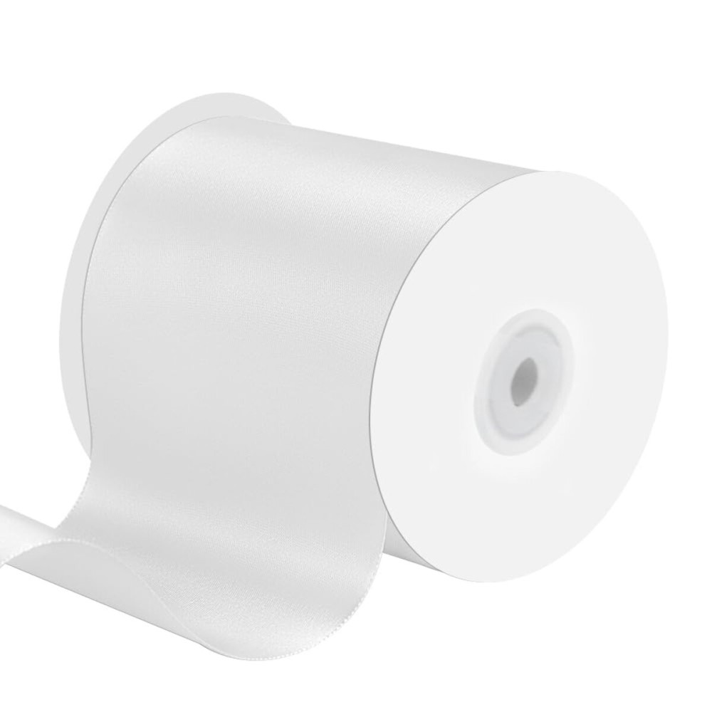 4 Inches x 25 Yards Polyester Satin Ribbon, Solid Color White Satin Ribbon for Crafts, Gift Wrapping, Hair Bows, Wedding Party Decoration, Bow Making (White)
