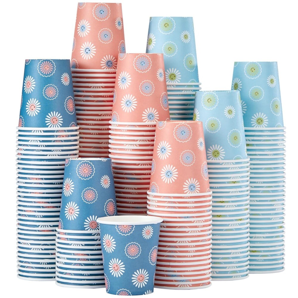 SIUQ [600 Pack 5 oz Paper Cups, Disposable Bathroom Cups, Small Mouthwash Cups, Hot/Cold Beverage Drinking Mini Cup for Party, Picnic, BBQ, Travel (Daisy)