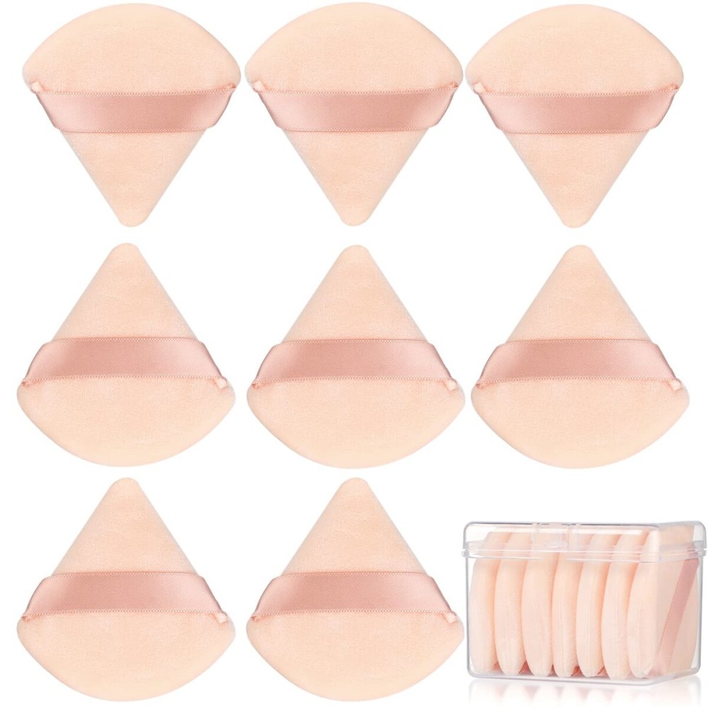 8 Pcs Cotton Powder Puff Face,JASSINS Triangle super soft Both dry and wet Makeup Setting Puff,For Concealer/Loose Powder/Body Powder/Foundation/Blush Makeup Sponge Set (Nude)