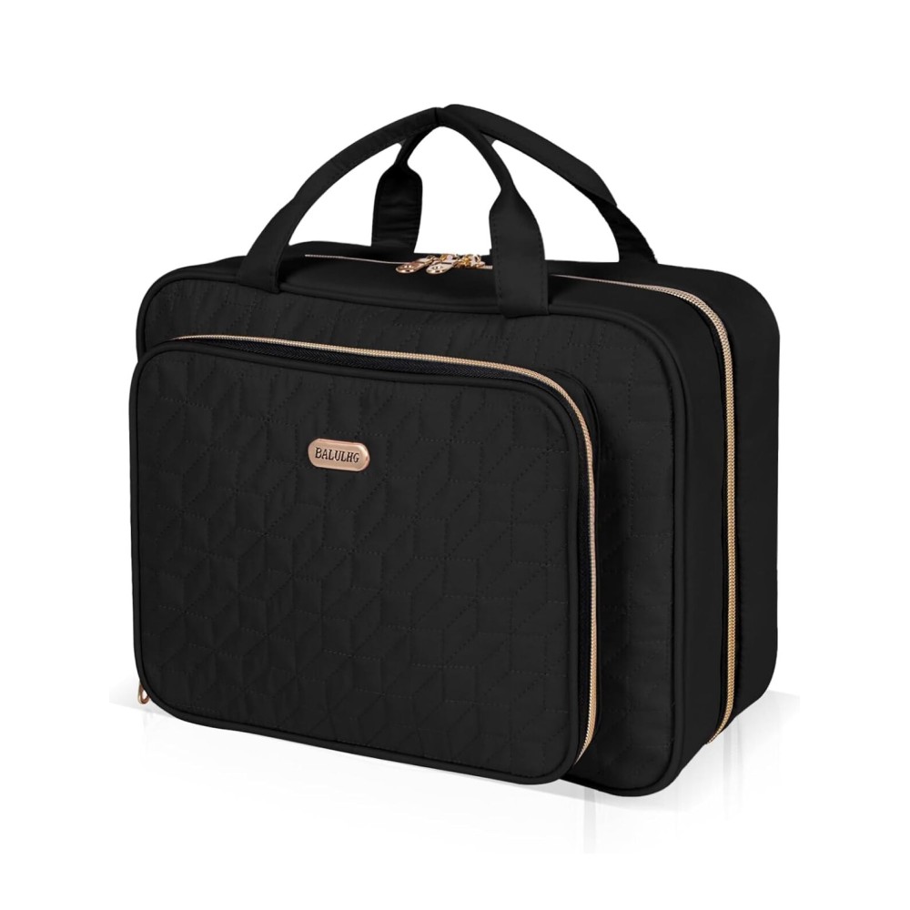 BALULHG Travel Hanging Toiletry Bag for Women, Water-Resistant Cosmetic Organizer with 4 Compartments & 360 Swivel Hook, TSA-Approved Makeup Bag for Shampoo, Full Sized Container, Toiletries (Pink)