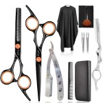Hair Scissors Thinning Shears for Hair Cutting, Fcysy Professional Barber Blending Shears Kit with Straight Edge Razor Barber Tools, Hairdressing Trimming Scissors for Men Women