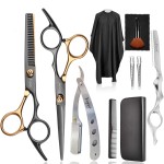 Professional Scissors for Hair, Fcysy Hair Cutting Shears Kit Barber Hairdresser Shears Thinning Scissors Set Straight Edge Razor Salon Supplies for Men, Tijeras De Peluqueria Profesional
