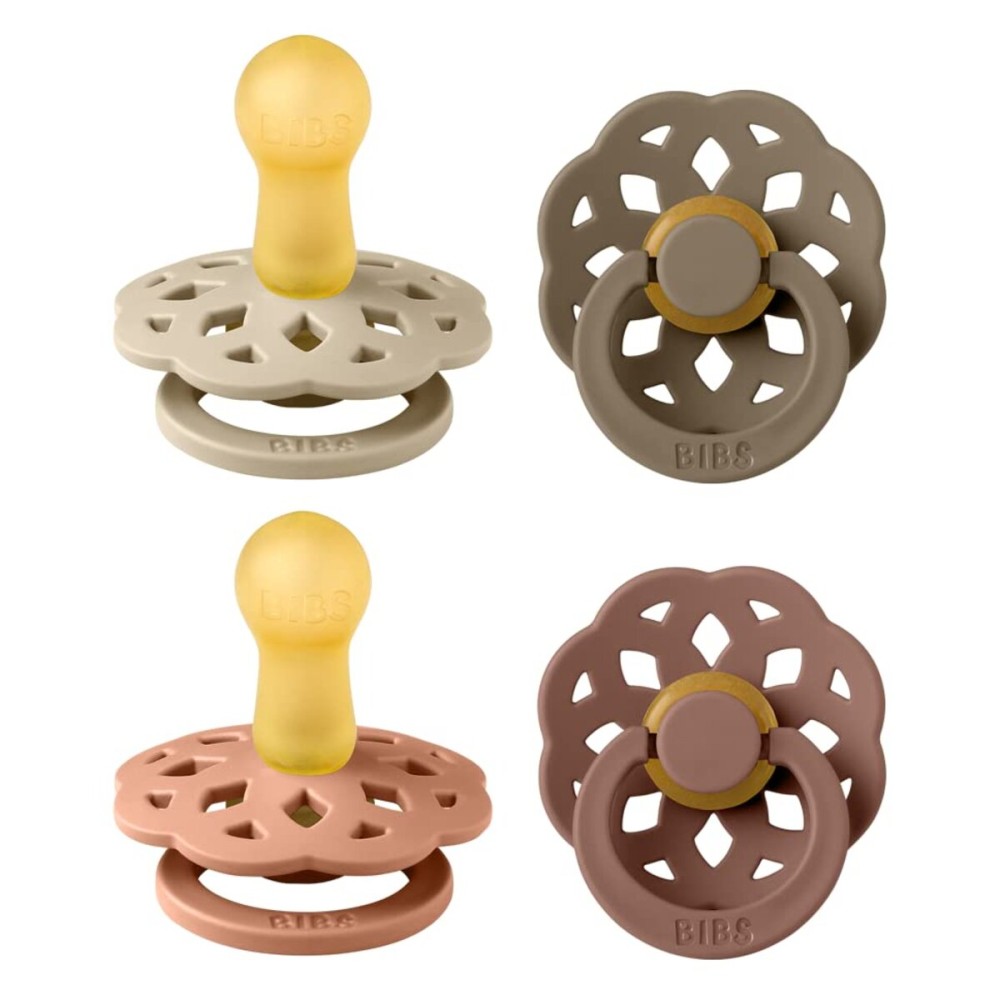 BIBS Boheme Soother 4-Pack | BPA Free Dummy Pacifier | Round Nipple | Natural Rubber Latex | Made in Denmark | Size 6-18 Months | Peach Mix