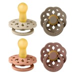 BIBS Boheme Soother 4-Pack | BPA Free Dummy Pacifier | Round Nipple | Natural Rubber Latex | Made in Denmark | Size 6-18 Months | Peach Mix