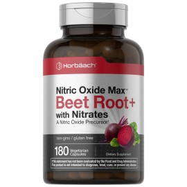 Horbach Nitric Oxide Beet Root Capsules | 180 Count | with Nitrates and Precursor | for Men and Women | Vegetarian, Non-GMO, Gluten Free Supplement