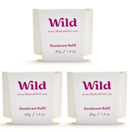 Wild - Refillable Deodorant - Coconut & Vanilla Refill Trio Pack - Vegan - Aluminum Free - Long Lasting Protection - 3 Pack of 1.41oz Refills