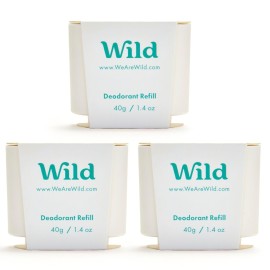 Wild - Refillable Deodorant - Fresh Cotton & Sea Salt Refill Trio Pack - Vegan - Aluminum Free - Long Lasting Protection - 3 Pack of 1.41oz Refills