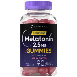Carlyle Melatonin 2.5 mg Gummies | 90 Count | Berry Flavor Gummy Supplement | Vegan, Non-GMO, Gluten Free