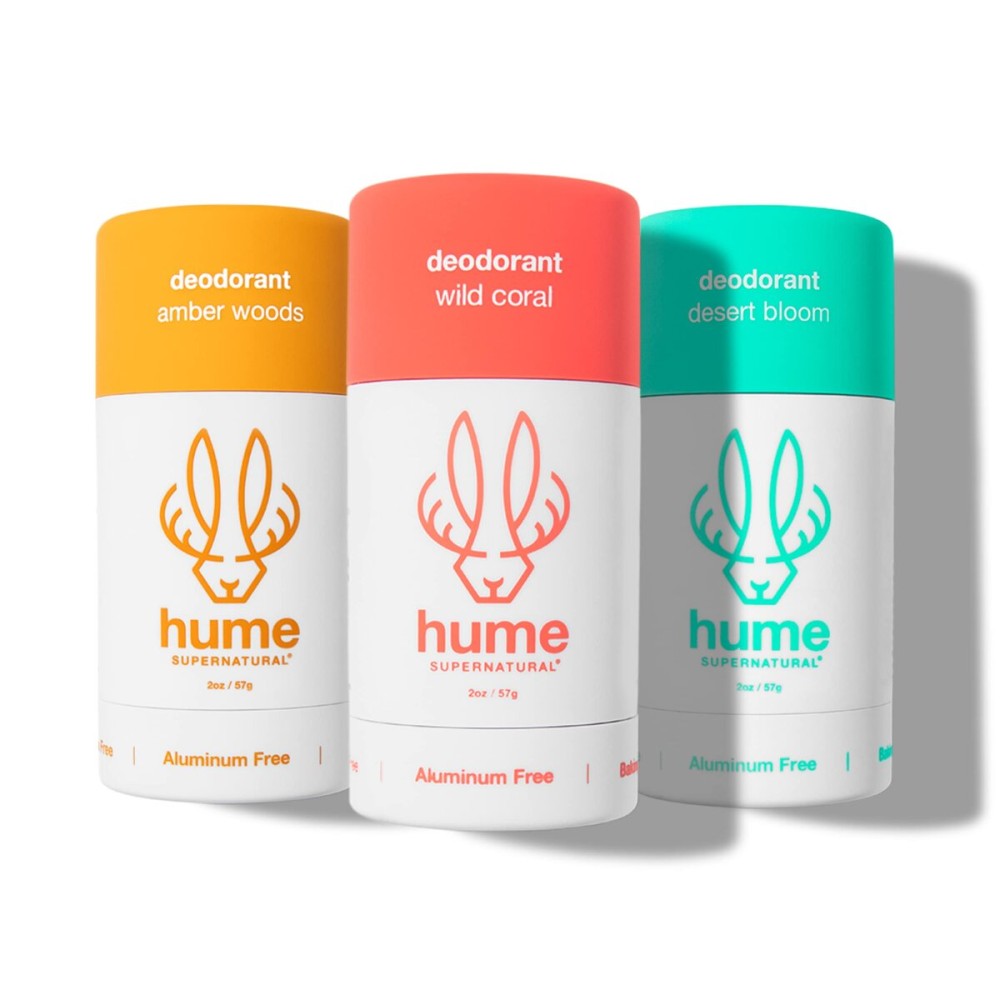Hume Supernatural Aluminum Free Deodorant for Women & Men - Probiotic, Plant-Based, Baking Soda Free, Aloe, & Cactus Flower, Anti Sweat, Stain & Odor - Desert Bloom, Amber Woods, Wild Coral