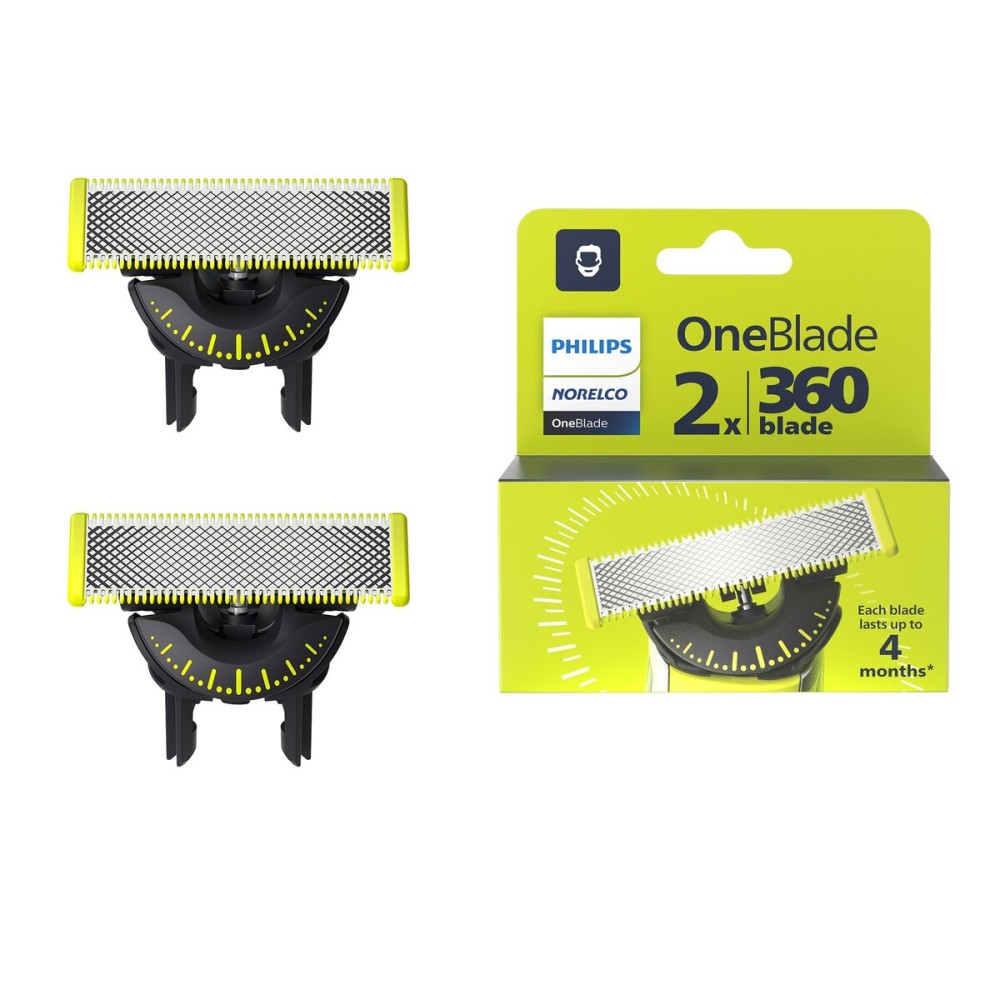 Philips Norelco OneBlade 360 Replacement Blades, for OneBlade Electric Shaver and Trimmer, Durable Stainless Steel, Trim, Edge and Shave, 2 pack, QP420/80