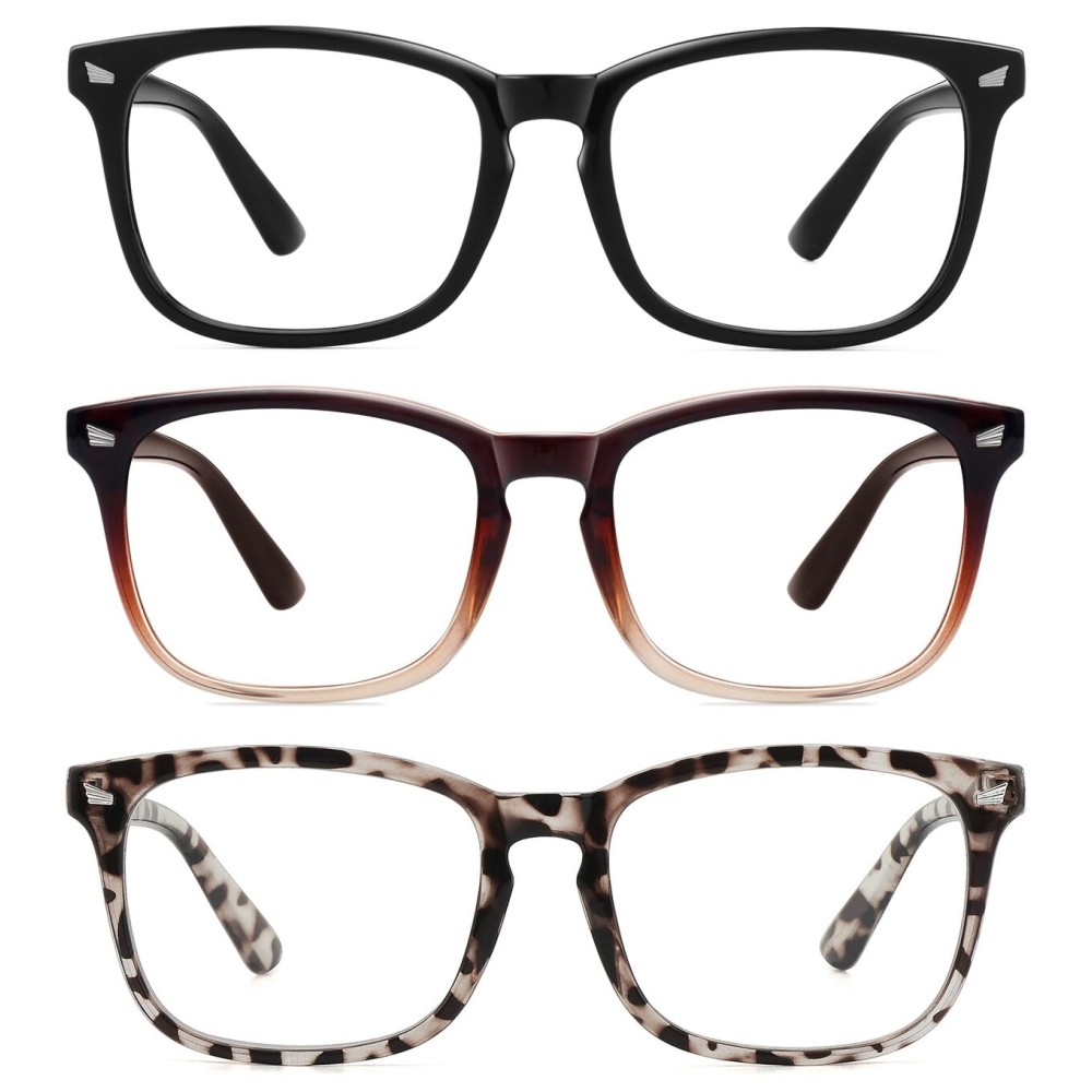MEETSUN 3-Pack Blue Light Blocking Glasses, Anti Eye Strain Headache (Sleep Better), Computer Glasses UV400 Lens (Black + Brown Gradient + Leopard)