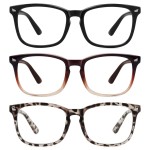MEETSUN 3-Pack Blue Light Blocking Glasses, Anti Eye Strain Headache (Sleep Better), Computer Glasses UV400 Lens (Black + Brown Gradient + Leopard)