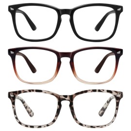 MEETSUN 3-Pack Blue Light Blocking Glasses, Anti Eye Strain Headache (Sleep Better), Computer Glasses UV400 Lens (Black + Brown Gradient + Leopard)