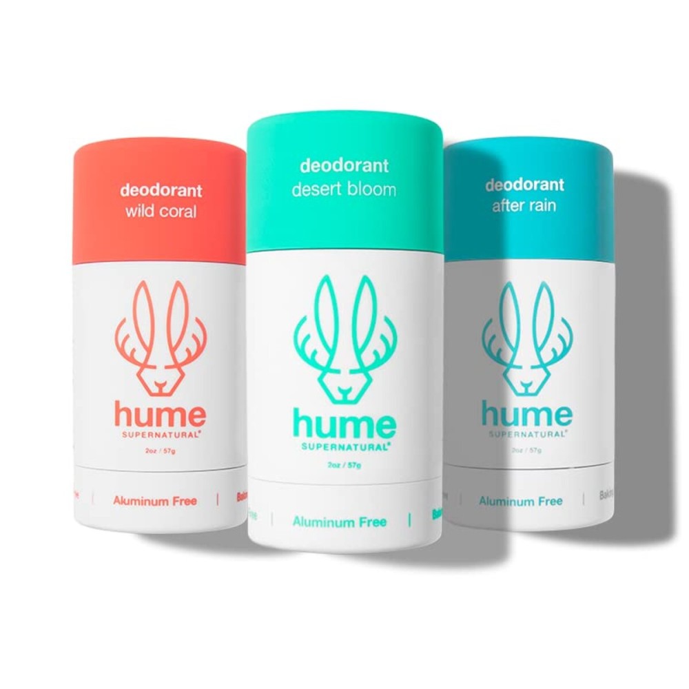 Hume Supernatural Aluminum Free Deodorant for Women & Men - Probiotic and Plant-Based, Long-Lasting Moisture Absorbing - Clean and Effective (Desert Bloom, After Rain & Wild Coral)