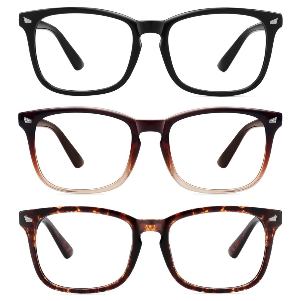 MEETSUN 3-Pack Blue Light Blocking Glasses, Anti Eye Strain Headache (Sleep Better), Computer Glasses UV400 Lens (Black + Brown Gradient + Tortoiseshell)