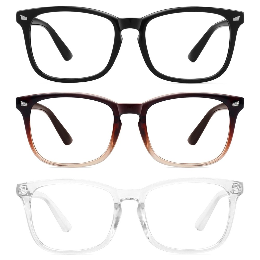MEETSUN 3-Pack Blue Light Blocking Glasses, Anti Eye Strain Headache (Sleep Better), Computer Glasses UV400 Lens (Black + Brown Gradient + Clear)