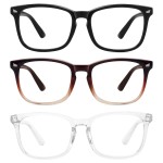 MEETSUN 3-Pack Blue Light Blocking Glasses, Anti Eye Strain Headache (Sleep Better), Computer Glasses UV400 Lens (Black + Brown Gradient + Clear)