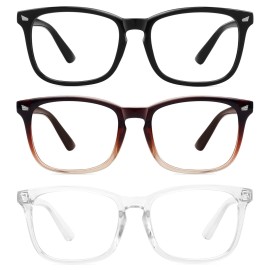 MEETSUN 3-Pack Blue Light Blocking Glasses, Anti Eye Strain Headache (Sleep Better), Computer Glasses UV400 Lens (Black + Brown Gradient + Clear)