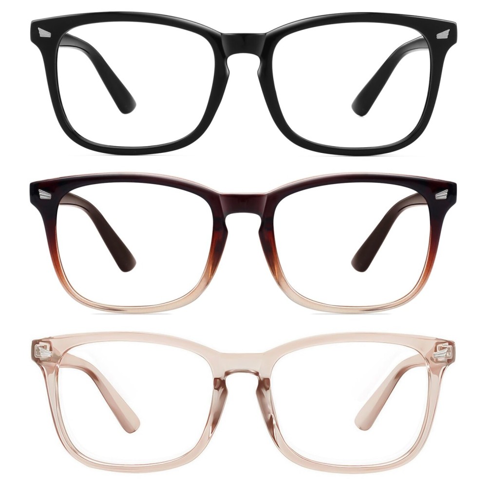 MEETSUN 3-Pack Blue Light Blocking Glasses, Anti Eye Strain Headache (Sleep Better), Computer Glasses UV400 Lens (Black + Brown Gradient + Coffee)
