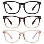 MEETSUN 3-Pack Blue Light Blocking Glasses, Anti Eye Strain Headache (Sleep Better), Computer Glasses UV400 Lens (Black + Brown Gradient + Coffee)