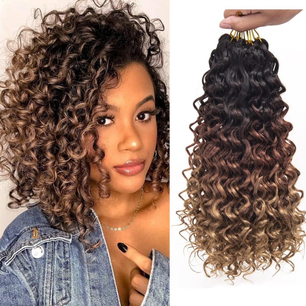 GoGo Curl Crochet Hair for Women Water Wave Curly Crochet Hair Wavy Human Hair Deep Wave Beach Curl Crochet Synthetic Hair Extensions (12 inch(Pack of 6), 1B/30/27)
