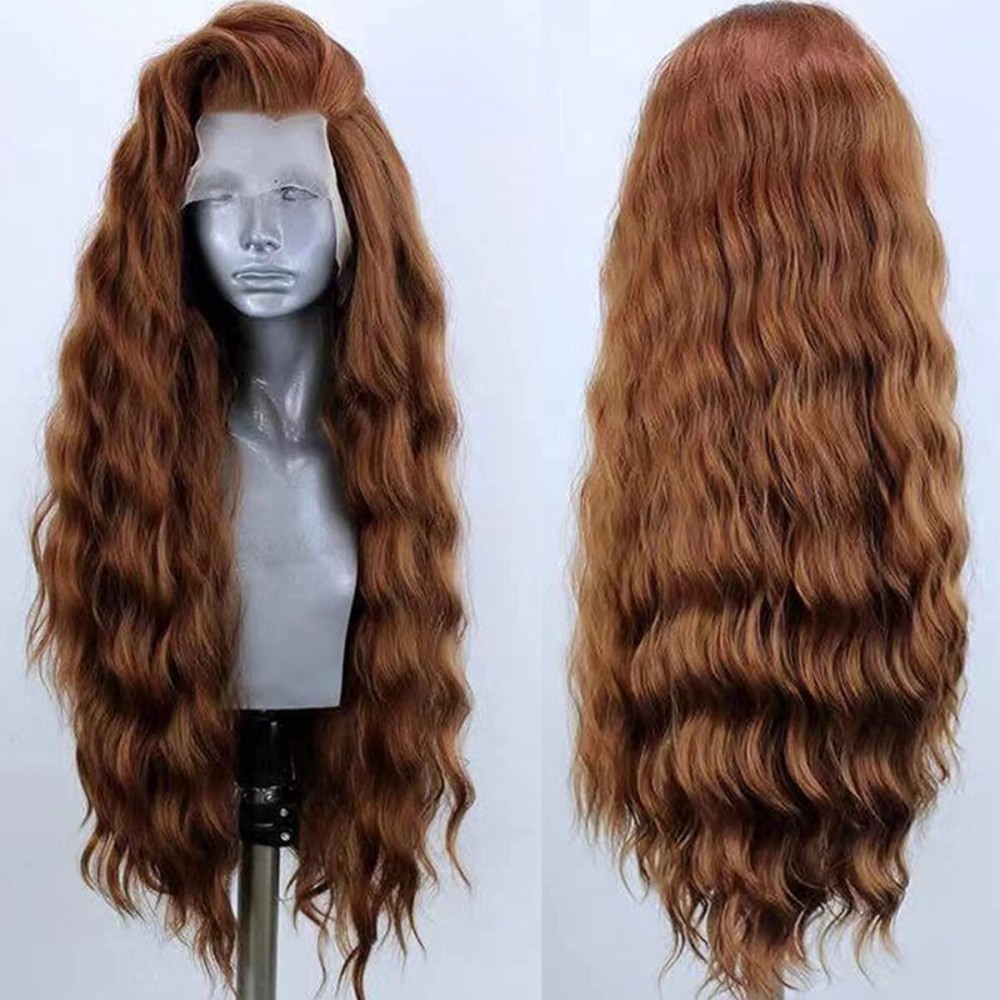 WXHWCX Long Lace Wig Synthetic Lace Front Wigs for Black Women Free Part Wavy Hair Wigs Brown High Temperature Fiber Cosplay Wig 24 inch