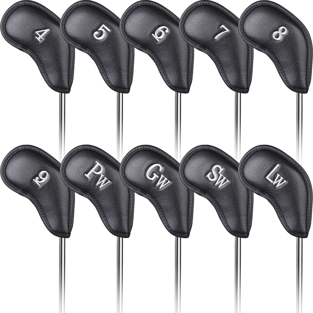 Craftsman Golf Magnetic Closure Black Leather Iron Headcover Covers Set 10pcs with No. on Both Sides for Left and Right Golfer