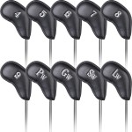 Craftsman Golf Magnetic Closure Black Leather Iron Headcover Covers Set 10pcs with No. on Both Sides for Left and Right Golfer