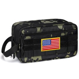 TACTICISM Toiletry Bag for Men - Dry Wet Separate Travel Toiletry Bag, Tactical Molle Dopp Kit for Men with Large Capacity, Water-Resistant Shaving Bag for Adult Women for Travel, Black Camo