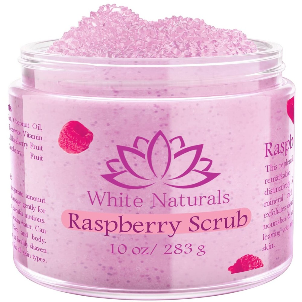 Organic Raspberry Scrub, Natural Exfoliating Salt Body & Face Scrub, Pure Exfoliator Helps with Moisturizing Skin, Cellulite, Dead Skin Cells, Deep Cleansing, Moisturizes 10 oz