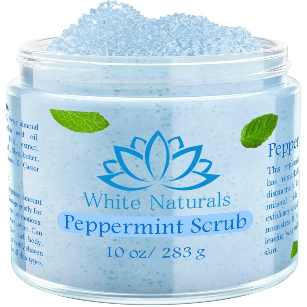 Pure Peppermint Scrub, Moisturizing and Exfoliating Face & Body Scrub, Organic Exfoliator, Fights Stretch Marks, Fine Lines and Wrinkles, Natural Shower Scrub