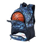 WOLT | Basketball Equipment Backpack, Large Sports Bag with Separate Ball Holder & Shoes Compartment, Best for Basketball, Soccer, Volleyball,Gym,Travel(Camouflage Blue)