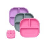BABELIO Powerful Suction Plates for Baby and Toddler, 100% Food Grand Silicone, Divided, BPA Free, Microwave & Dishwasher Safe, Stay Put, 3 Pack
