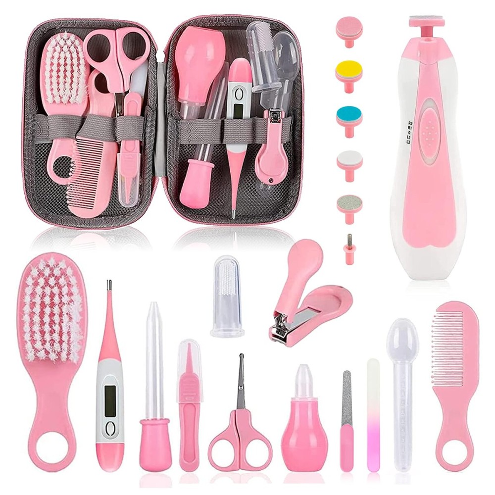 Baby Grooming Kit, Infant Safety Care Set with Hair Brush Comb Nail Clipper Nasal Aspirator,Baby Essentials Kit for Newborn Girls Boys (Pink 20 in 1)