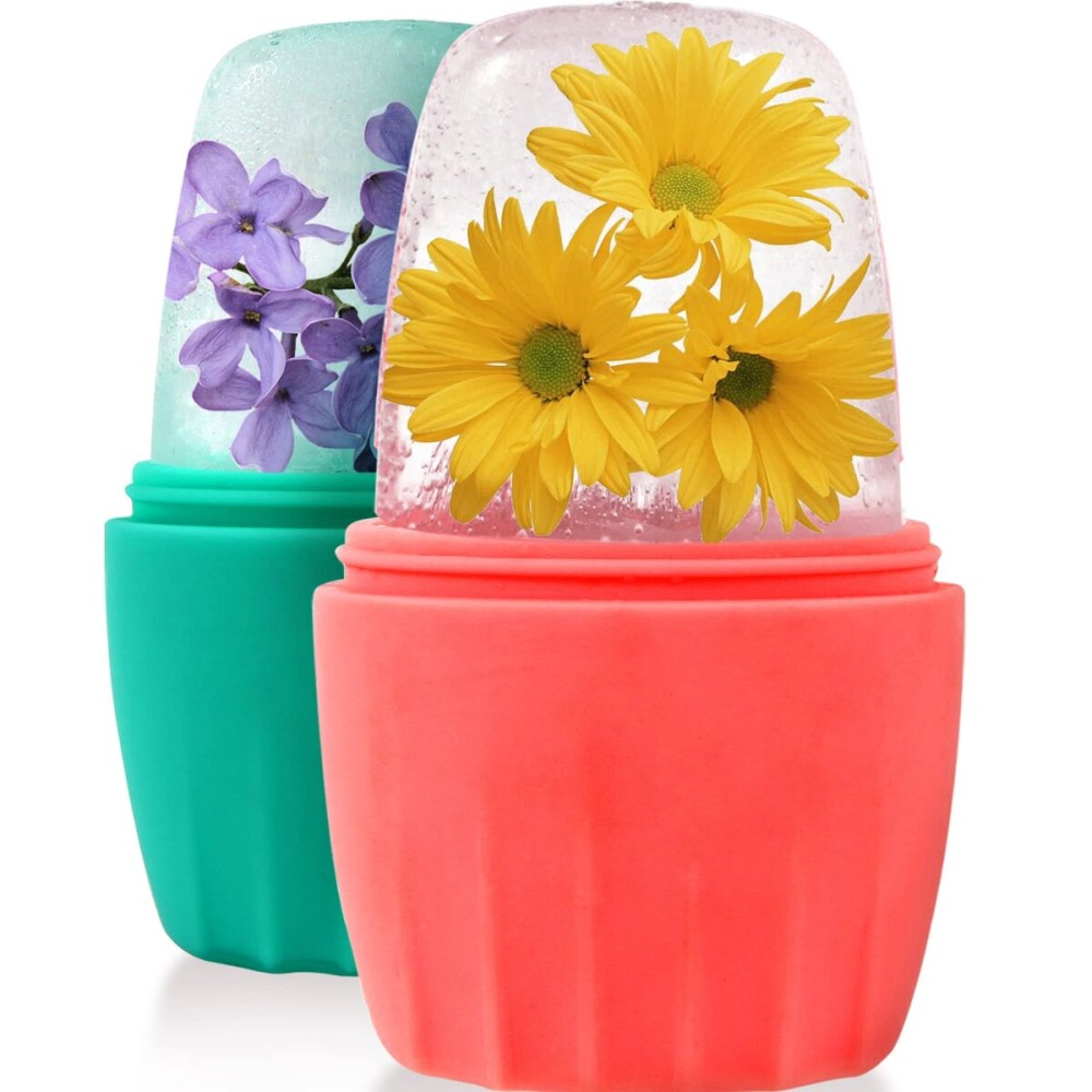 Evmliy 2Pack Ice Roller for Face, Qewro Silicone Facial Ice Mold to Brighten Skin Enhancing Natural Glow, Reusable Ice Roller for Face & Eye Puffiness Relief, Roller Skin Care Freezer