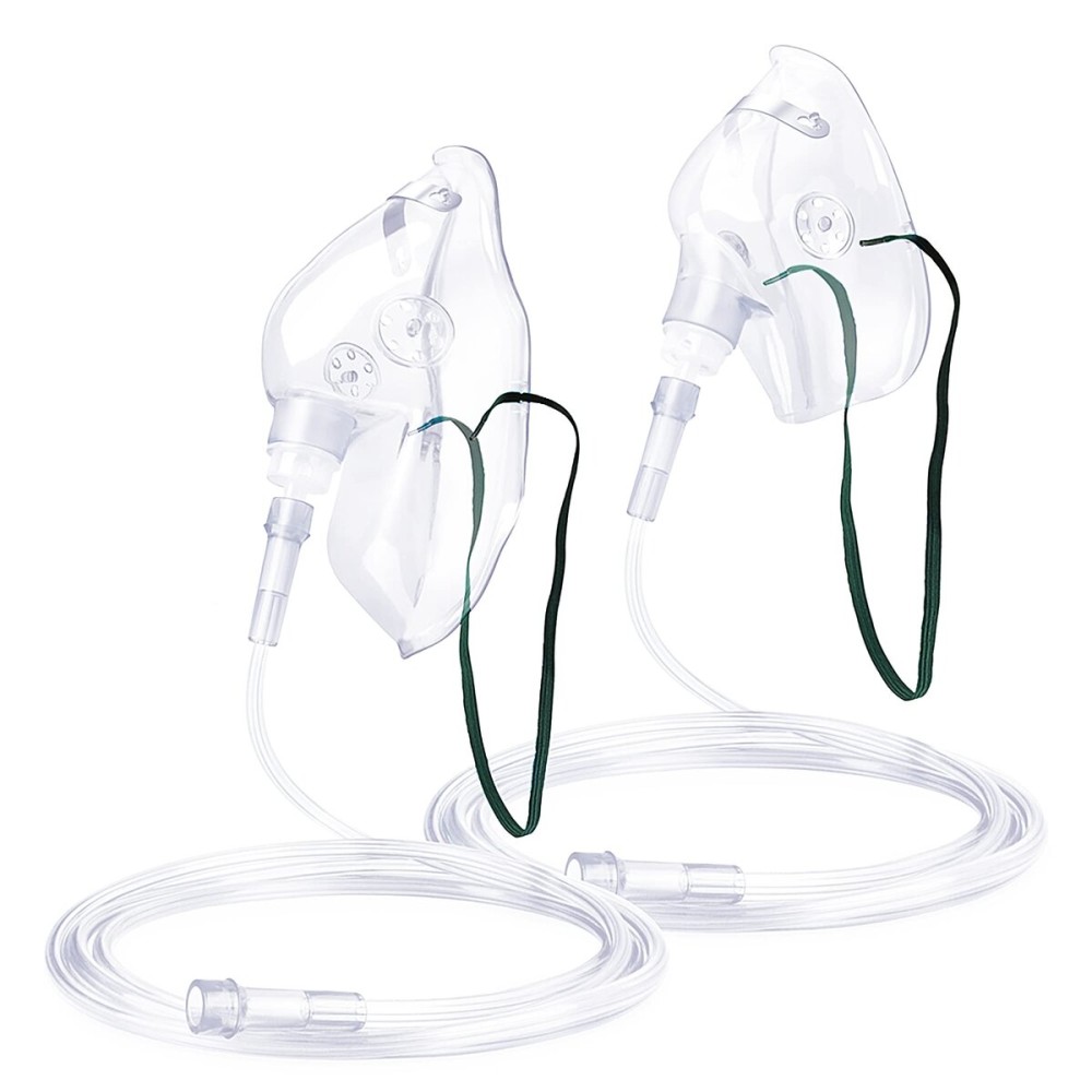 ANSNF 2 Pack Oxygen Mask for Face Adult with 6.6\' Tube & Adjustable Elastic Strap - Size M+L (Clear) - NO CUP