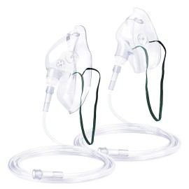 ANSNF 2 Pack Oxygen Mask for Face Adult with 6.6\' Tube & Adjustable Elastic Strap - Size M+L (Clear) - NO CUP