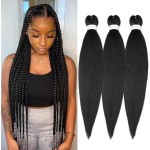 Braiding Hair Pre Stretched 24 inch 3 Packs Natural Black Easy Braid Synthetic Professional Soft Yaki Texture, No Itch, Hot Water Setting Hair Extensions for Braids (24in,1B)