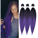 Purple Braiding Hair Pre Stretched 24 inch 3 Packs Braiding Hair Soft Yaki Texture, No Itch, Hot Water Setting Synthetic Hair Extensions for Braids (24in,1B/Purple)