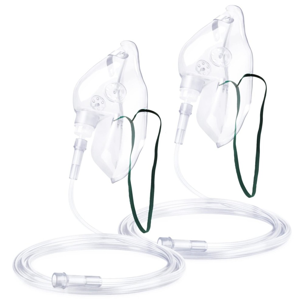ANSNF 2 Pack Oxygen Mask for Face Adult with 6.6\' Tube & Adjustable Elastic Strap - Size L (Clear) - NO CUP