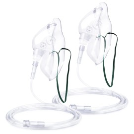 ANSNF 2 Pack Oxygen Mask for Face Adult with 6.6\' Tube & Adjustable Elastic Strap - Size L (Clear) - NO CUP