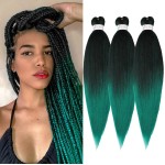 Braiding Hair Pre Stretched 14 inch 3 Packs Ombre Black to Green Professional Soft Yaki Texture,No Itch, Hot Water Setting Hair Extensions for Braids (14in,1B/Green)