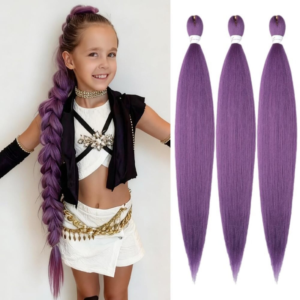 Purple Braiding Hair Pre Stretched Long Braid Rumi Hair Purple Hair Extensions for Stage Party Halloween Costume Cosplay(14in,Dark Purple)
