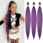 Purple Braiding Hair Pre Stretched Long Braid Rumi Hair Purple Hair Extensions for Stage Party Halloween Costume Cosplay(14in,Dark Purple)