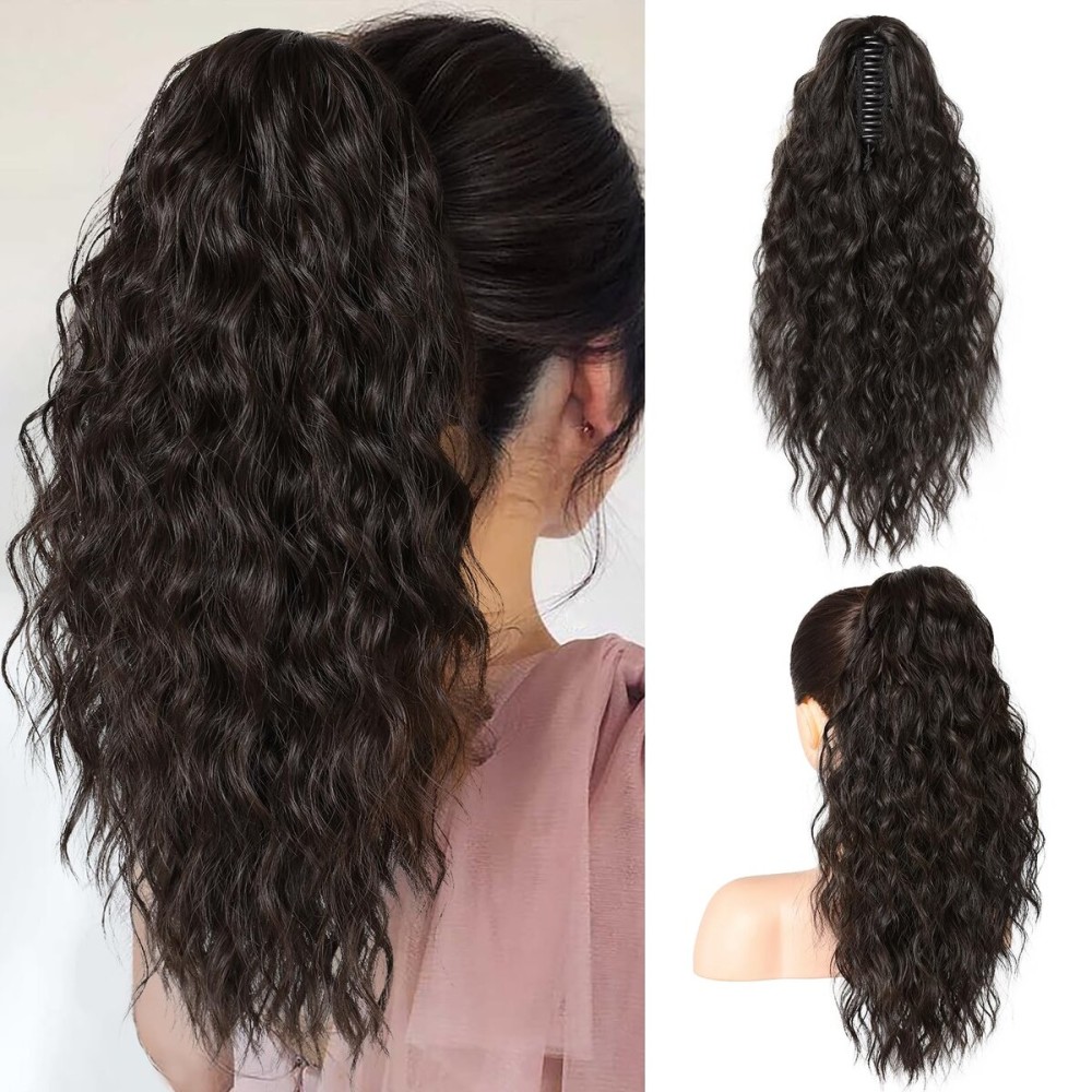 SEIKEA 18 Ponytail Extension Claw, PT002 Tia Long Multi Layered Hair FluffyThick Wavy Curly Clip in Hair Extensions Ponytail Natural Soft Synthetic Hairpiece for Women Black Brown